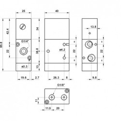 Valva pneumatica 3/2 NC - 322 ANDM cu element AND integrat, revenire cu arc