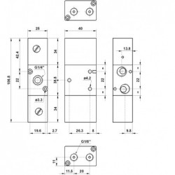 Valva pneumatica 3/2 NC - 322 2AND cu element AND integrat, dubla comanda