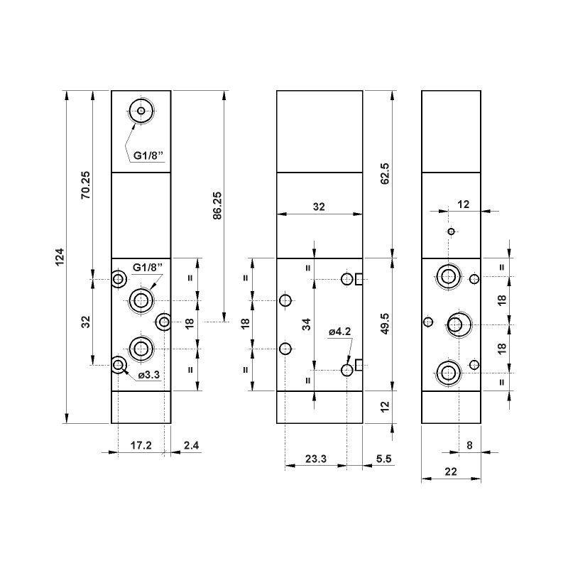Valva pneumatica 5/2 - 521 MCS presiune de actionare 0.6 Bar, revenire cu arc