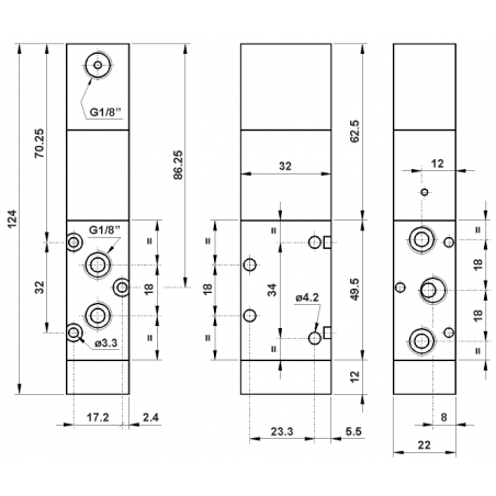 Valva pneumatica 5/2 - 521 MCS presiune de actionare 0.6 Bar, revenire cu arc