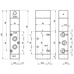 Valva pneumatica 5/2 - 522 MCS presiune de actionare 0.6 Bar, revenire cu arc