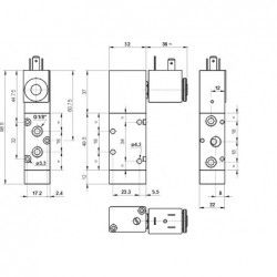 Valva electrica 5/2 - 521 ME90 S,bobina la 90° revenire cu arc