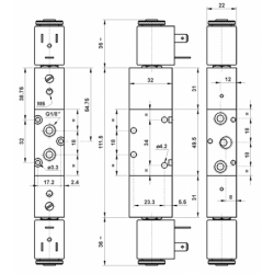 Valva electrica 5/2 - 521 EE AS, dubla comanda electrica,comanda suplimentara de aer