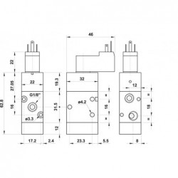 Valva electrica 3/2 NC - 321 ME MIC 02,bobina 15 mm, 24 V 50/60 HZ
