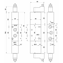 Valva electrica 5/3 - 5223P EE MIC 02, centru sub presiune,dubla comanda electrica, bobina 15 mm, 24V 50/60HZ