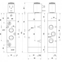 Electroventil 5/2, monostabil, actionat electric cu 1 bobina, revenire arc