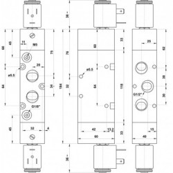 Electroventil 5/3, centrul deschis, cu doua bobine
