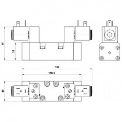 Electroventil 5/3, centrul inschis, cu doua bobine