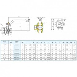 3400 L Robinet manual 3/2 L alama, -20 - 160 C, PTFE, sfera alama