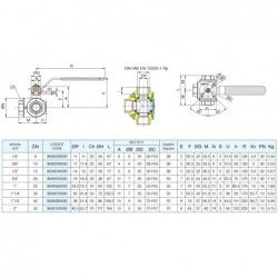 3600 L Robinet actuator 3/2 L alama 160 C, PTFE, PTFE, sfera alama, ISO 5211