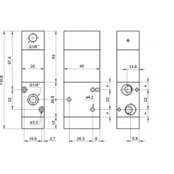 Ventil 3/2, bistabil, actionat pneumatic, revenire arc, presiune actionare 0.6bar
