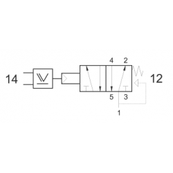 Ventil 5/2, actionat pneumatic cu element logic SAU integrat, revenire cu arc