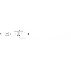 Ventil 5/2, actionat pneumatic cu element logic SAU integrat, revenire cu arc