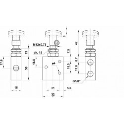 Ventil manual 3/2,alimentare aer G1/8, revenire arc